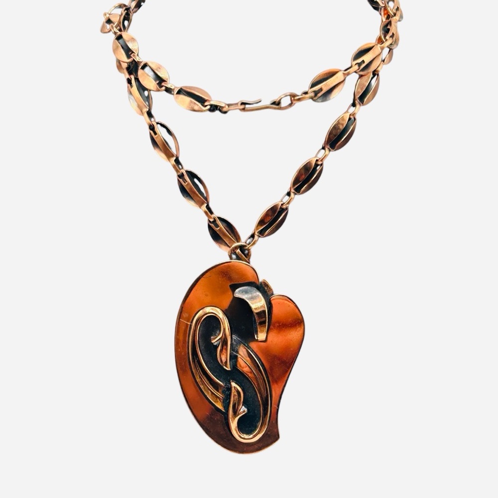 Vintage Rebajes Abstract Modernist Copper Pendant Necklace